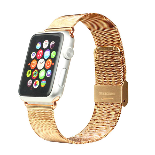 iBacks Double-buckle Stainless Steel Watchband for Apple Watch 42/44/45/49mm Rose Gold