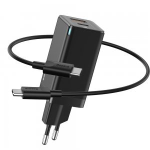 Baseus GaN Mini Quick Charger C+U 45W with Mini Cable Type-C to Type-C 60W (20V/3A/1m) Black (CCGAN-Q01)