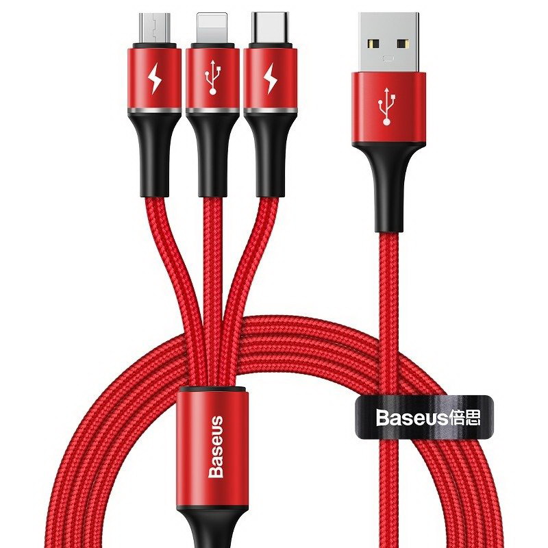 Baseus halo data 3-in-1 cable USB For M+L+T 3.5A 1.2m Red (CAMLT-HA09)