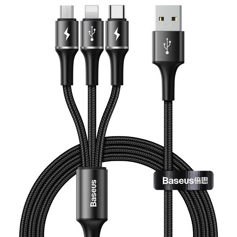 Baseus halo data 3-in-1 cable USB For M+L+T 3.5A 1.2m Black (CAMLT-HA01)