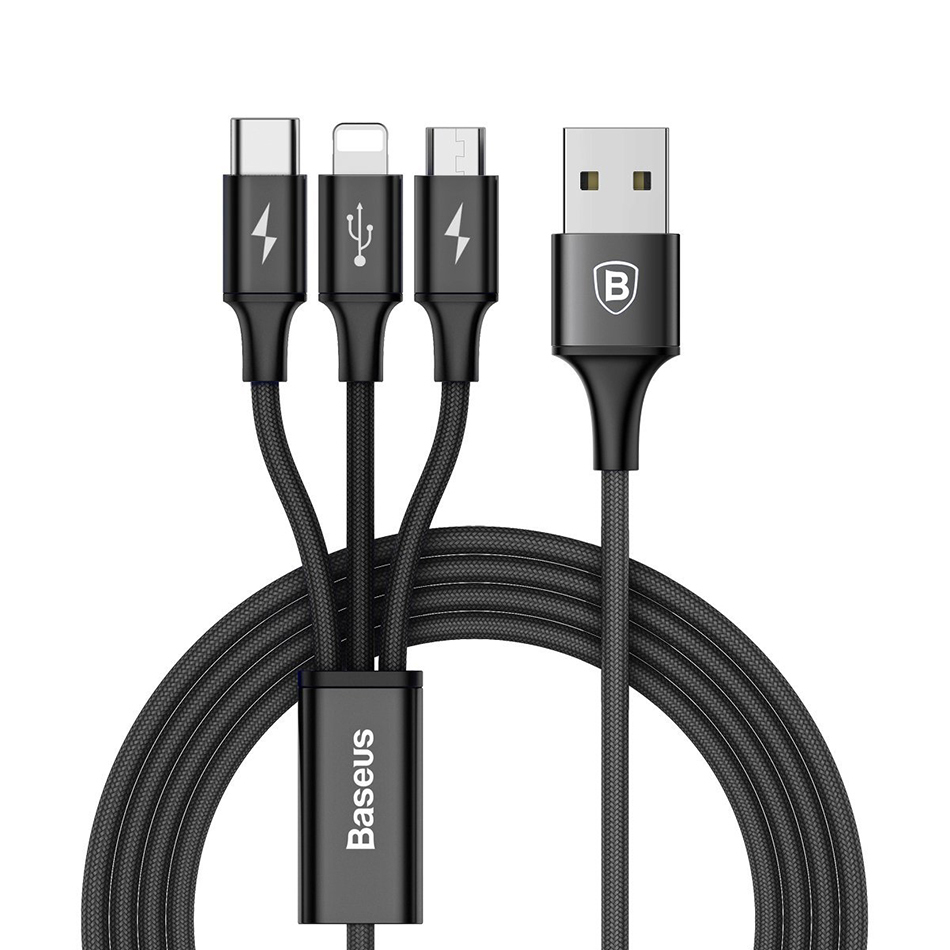 Baseus Rapid Series 3-in-1 Cable Micro+Lightning+Type-C 3A 1.2M Black (CAMLT-SU01)