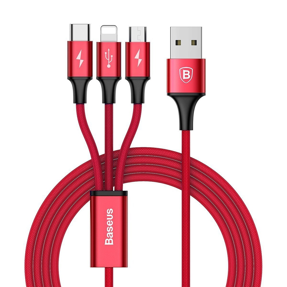 Baseus Rapid Series 3-in-1 Cable Micro+Lightning+Type-C 3A 1.2M Red (CAMLT-SU09)