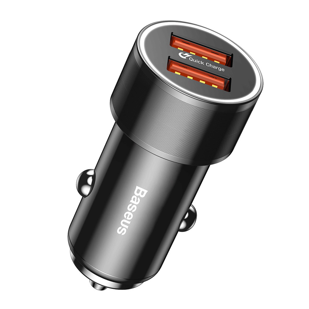 Baseus Small Screw Dual-USB Quick Charge Car Charger 36W Black (CAXLD-B01)