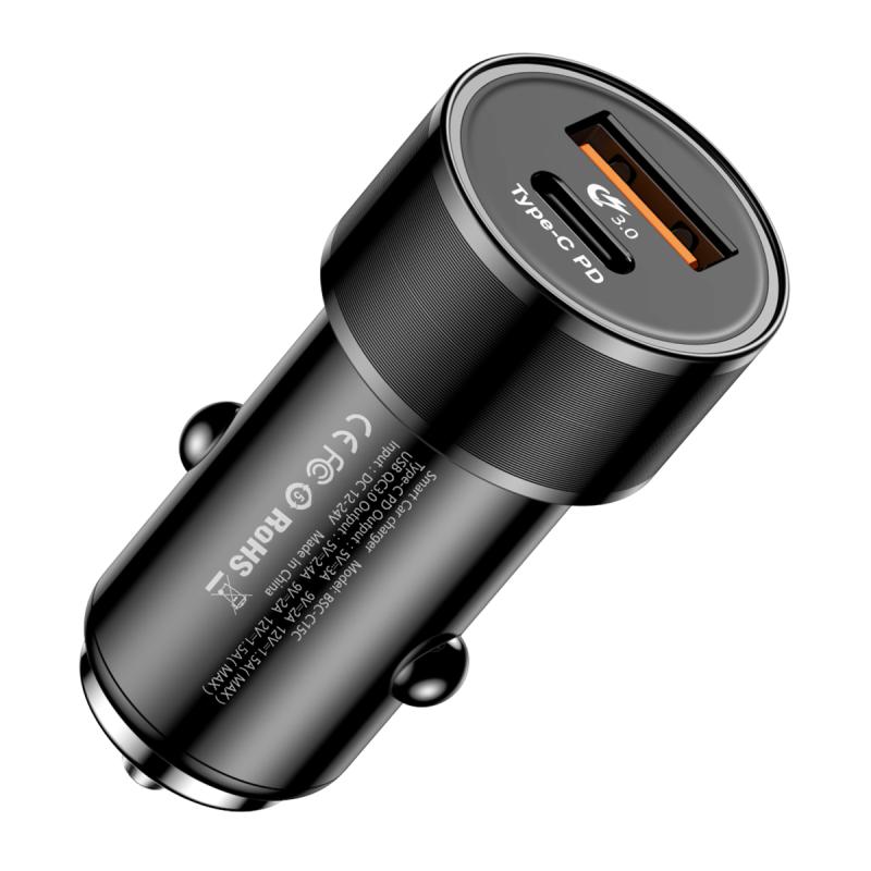 Baseus Small Screw Type-C PD+USB Quick Charge Car Charger 36W Black (CAXLD-A01)