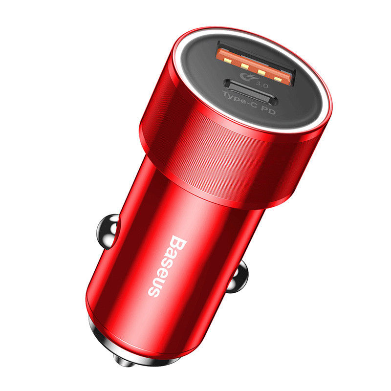 Baseus Small Screw Type-C PD+USB Quick Charge Car Charger 36W Red (CAXLD-A09)