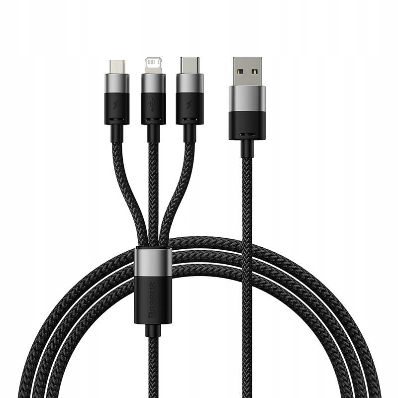 Baseus StarSpeed 1-for-3 Fast Charging Data Cable USB to M+L+C 3.5A 0.6m Cluster Black (P10319900111-00)