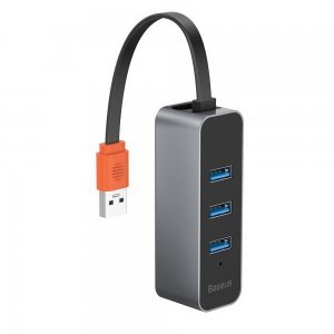 Baseus Steel Cannon Series USB A to USB3.0*3+RJ45 HUB Adapter Dark Gray (CAHUB-AH0G)