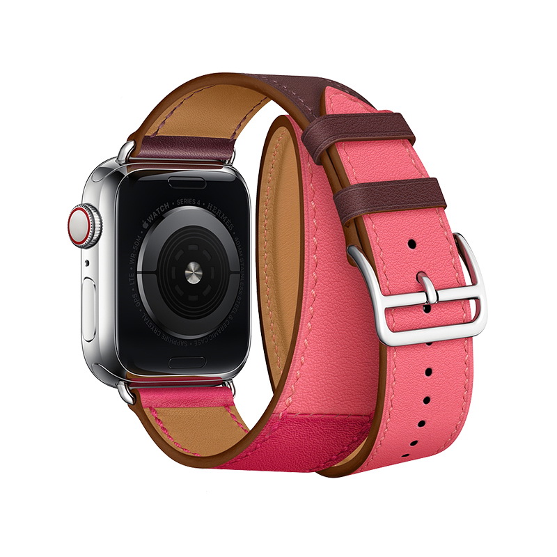 Coteetci W36 Long Fashion Leather Band For Apple Watch 42/44/45/49mm Bordeaux, Rose Extreme with Rose Azalee (WH5261-44-BRR)