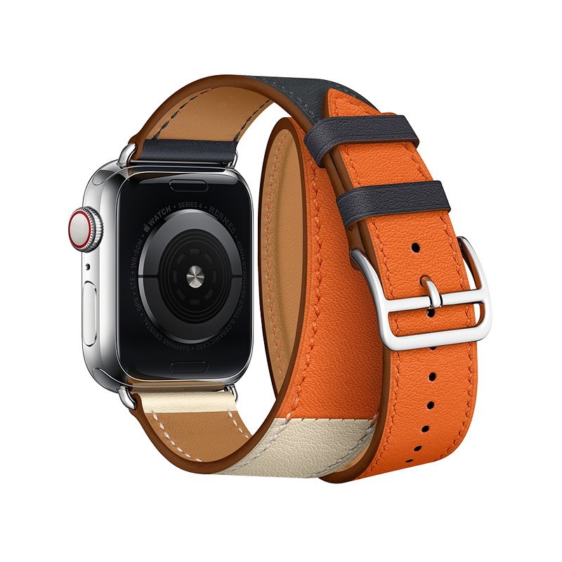 Coteetci W36 Long Fashion Leather Band For Apple Watch 42/44/45/49mm Indigo, Craie with Orange (WH5261-44-ICO)
