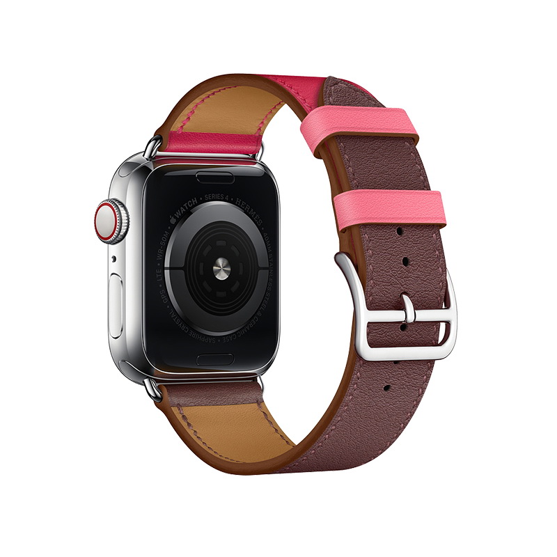Coteetci W36 Short Fashion Leather Band For Apple Watch 38/40/41mm Bordeaux, Rose Extreme with Rose Azalee (WH5260-40-BRR)