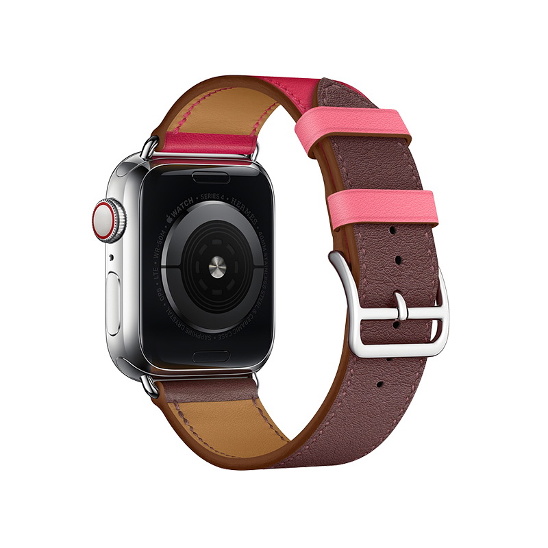 Coteetci W36 Short Fashion Leather Band For Apple Watch 42/44/45/49mm Bordeaux, Rose Extreme with Rose Azalee (WH5260-44-BRR)