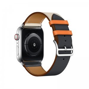 Coteetci W36 Short Fashion Leather Band For Apple Watch 42/44/45/49mm Indigo, Craie with Orange (WH5260-44-ICO)