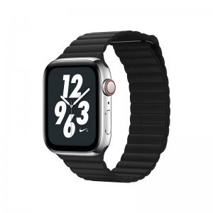 Coteetci W7 Leather Magnet Band For Apple Watch 42/44/45/49mm Black (WH5206-BK)