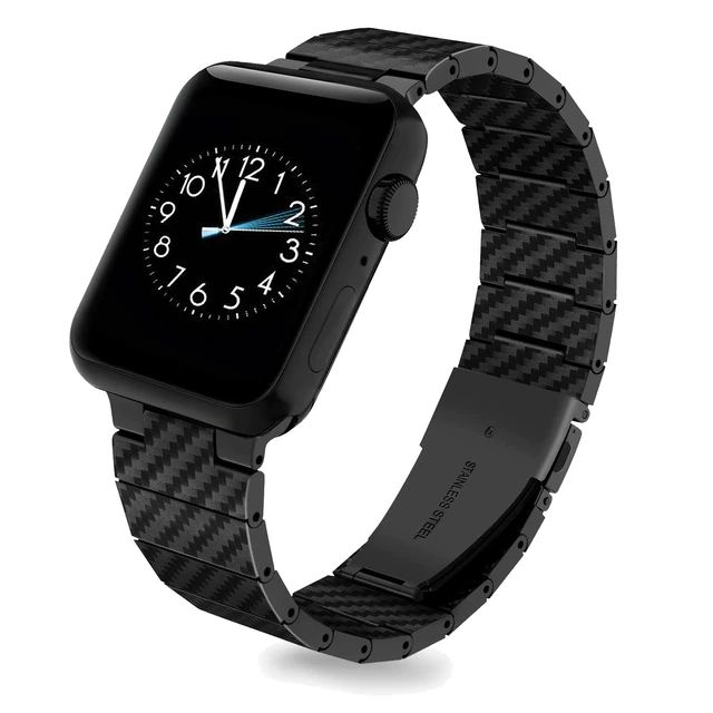 Coteetci W76 Carbon Fiber Pattern Strap For Apple Watch 42/44/45/49mm Black (22008-BK)