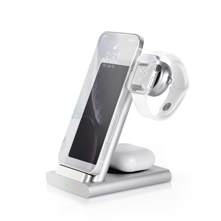 COTEetCI WS-20 3-in-1 Aluminum Wireless Charger Silver (CS5700-TS)