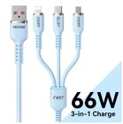 Wk Wekome Tint Series Real Silicon 3-in-1 Super Fast Charging Data Cable 66W Blue (WDC-07th)