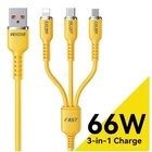 Wk Wekome Tint Series Real Silicon 3-in-1 Super Fast Charging Data Cable 66W Yellow (WDC-07th)